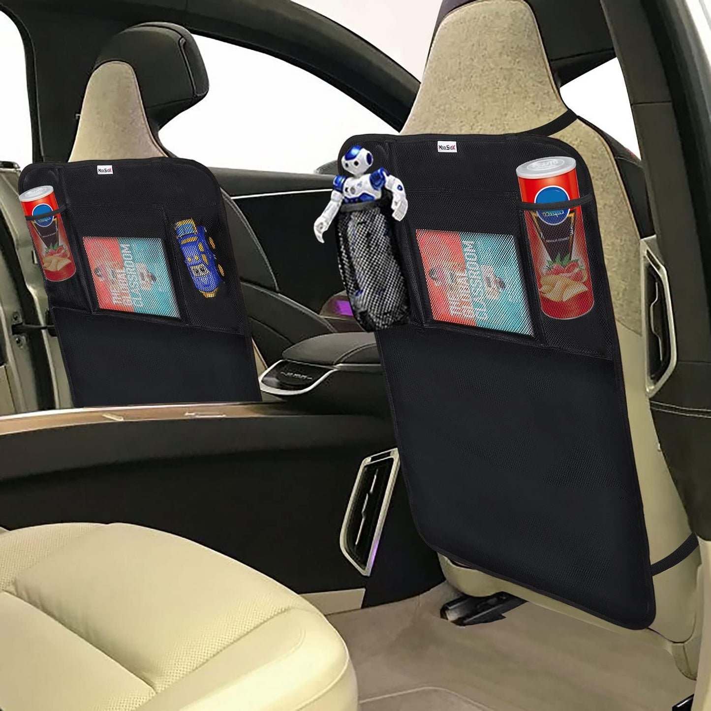 Meolsaek Kick Mats Back Seat Protector, Waterproof Oxford Seat Back Protector, Car Seat Back Protector for Kids, Back of Seat Protector for Kids Feet Car Seat (Black A -1pc)