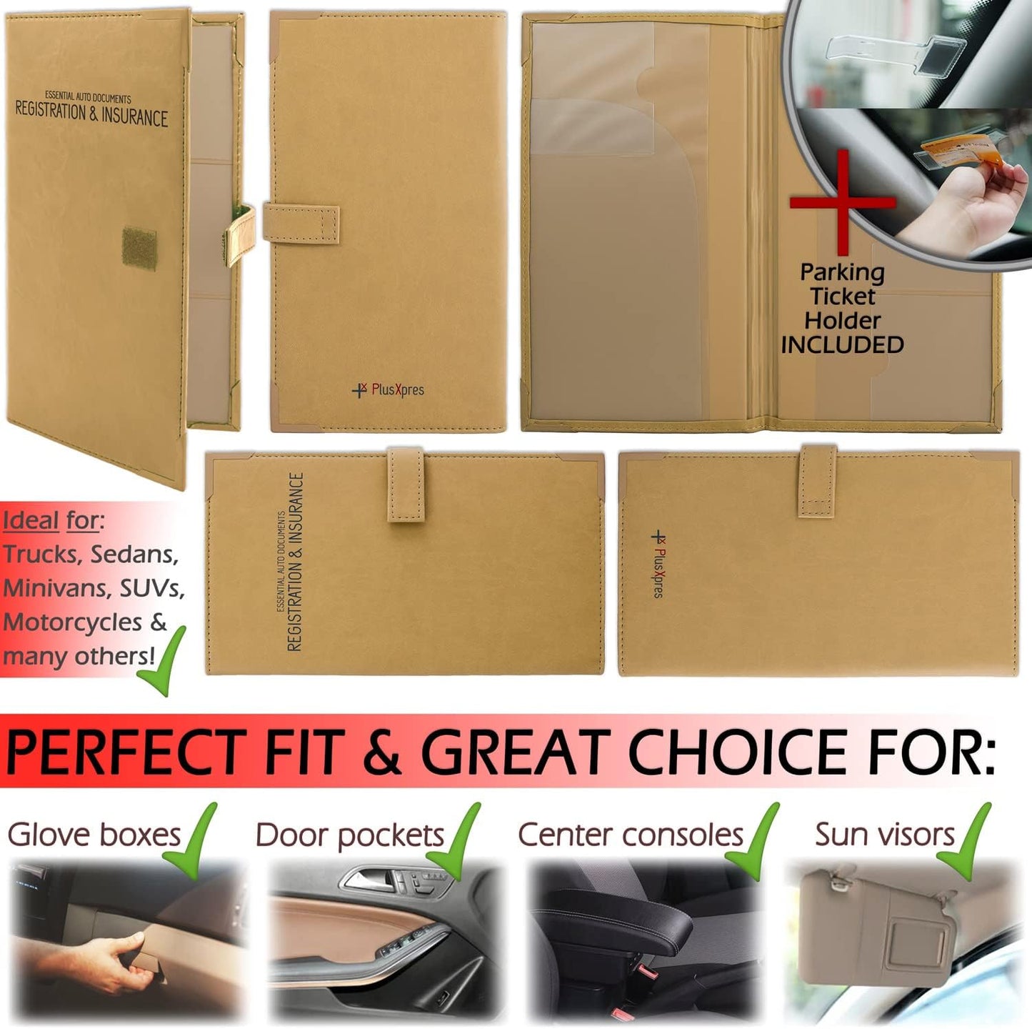 Auto Insurance and Registration Card Holder - Vehicle Glove Box Document Organizer - Car Essential Paperwork Holder for DMV, AAA, Contact Information Cards - Premium PU Leather Wallet Case - Black