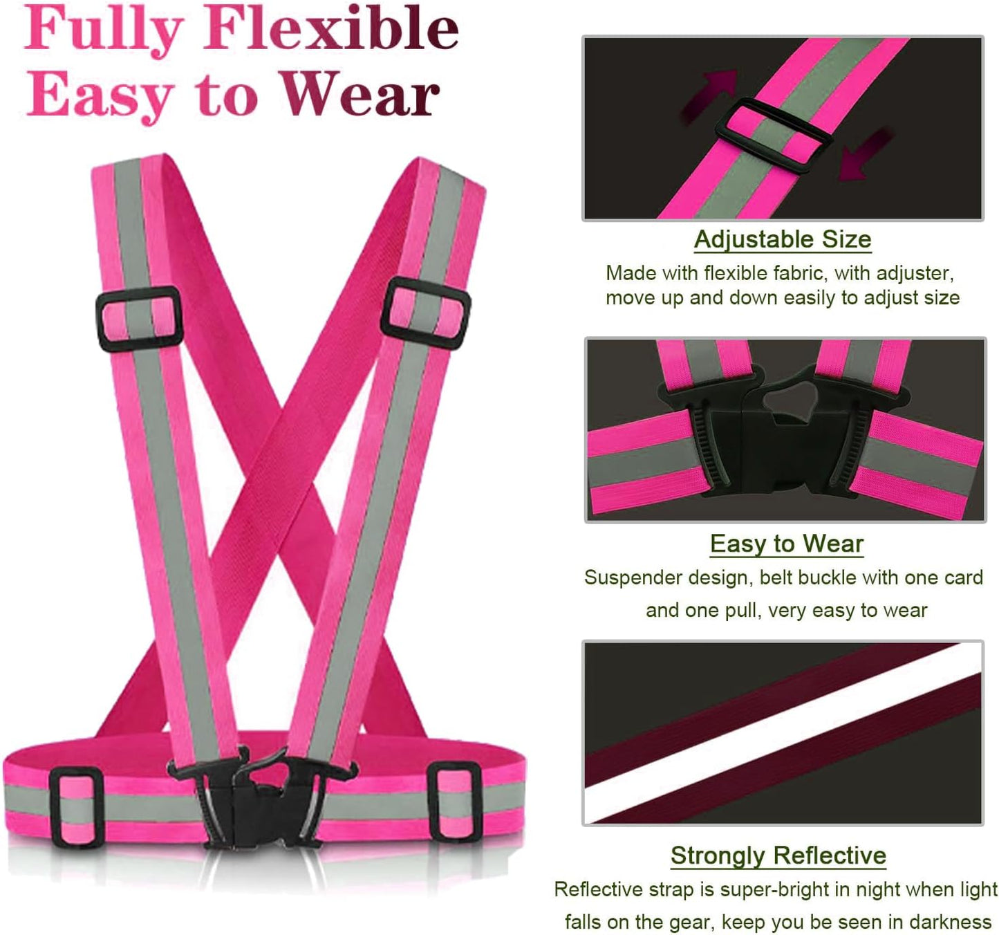 Reflective Vest Running Gear, 2Pack High Visible Safety VES for Cycling Jogging Running Walking, Adjustable for Men Women