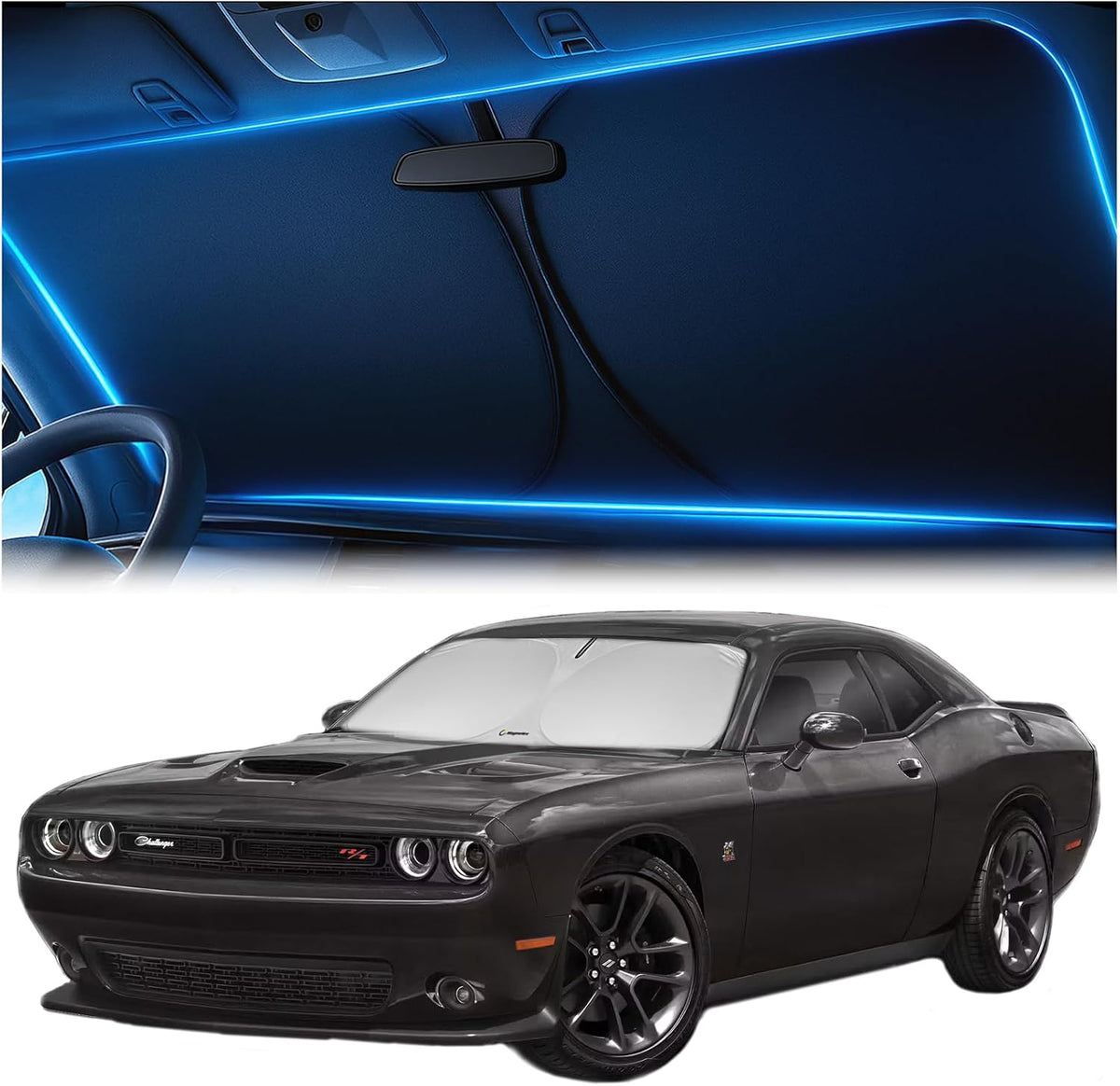 Magnelex Windshield Sun Shade for Dodge RAM 1500 2019-2023 2024 2025 2026, Foldable Car Window Sunshade, Heat & UV Visor Cover, Reflective Front Shades Accessories - Colors B