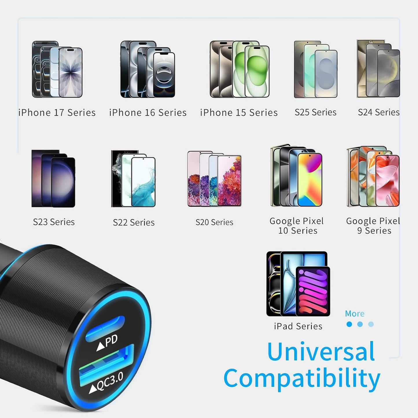 67.5W Car Charger USB C Super Fast Charging, 45W USBC & QC3.0 Port Plug for iPhone 17 Pro Max/Air/16/15/iPad, Samsung S26/S25 Android Cell Phone, Dual 12V Cigarette Lighter Adapter+ 3.3ft Type C Cable