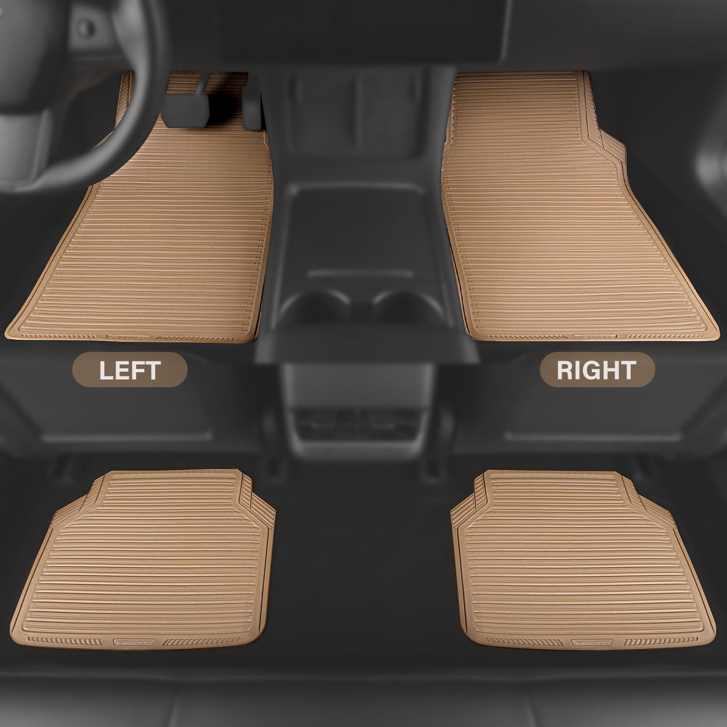 CAR PASS Rubber Floor Mats, All Weather Full Set 4-Piece, Waterproof Automotive Mats Trim to Fit Most Cars Sedans SUVs Vans, Heavy Duty Anti-Slip Easy Clean, All Black