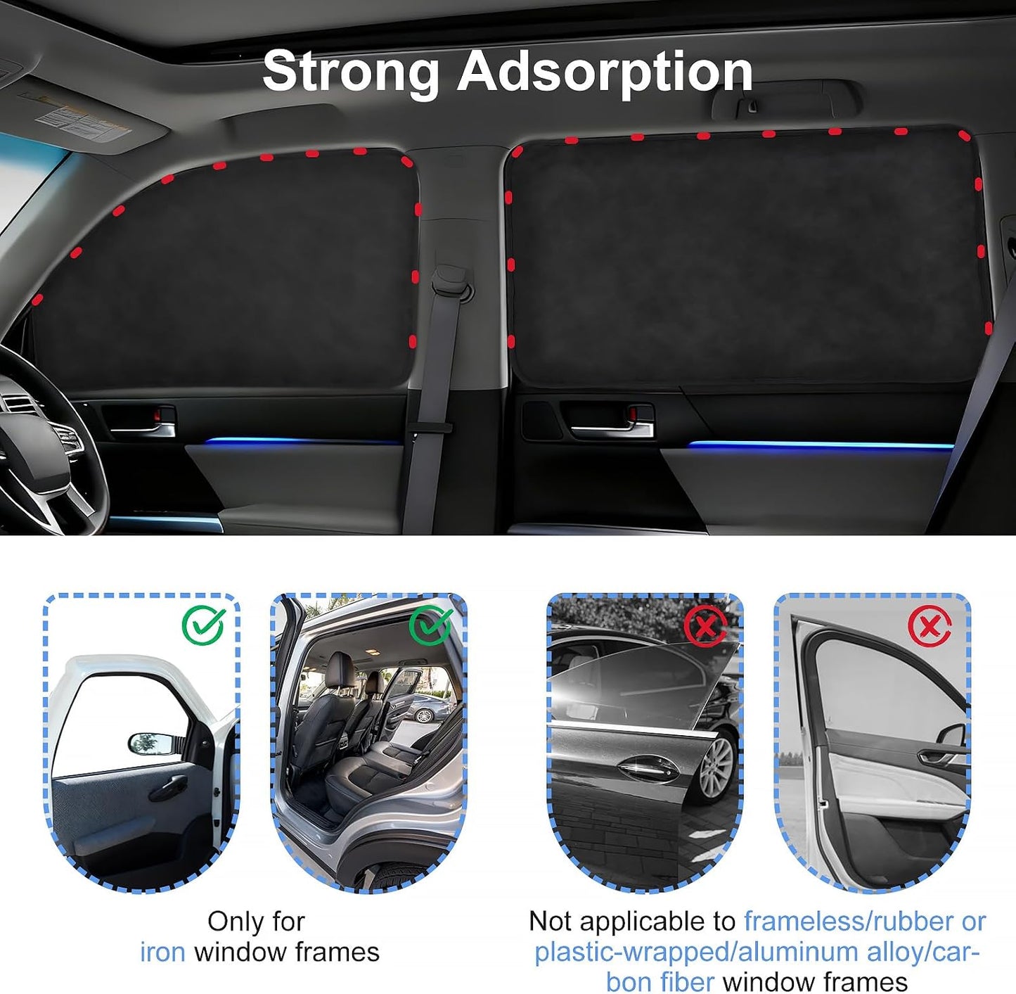 XCBYT Magnetic Car Side Window Shades 4 Pack, 100% Blackout Privacy | Blackout privacy for camping, naps & work. Keeps your car cool. Fits steel frames only, measure first. Handle magnets gently