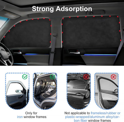 XCBYT Magnetic Car Side Window Shades 4 Pack, 100% Blackout Privacy | Blackout privacy for camping, naps & work. Keeps your car cool. Fits steel frames only, measure first. Handle magnets gently