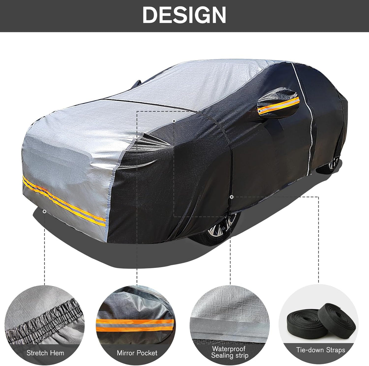 6 Layers Car Cover Waterproof All Weather Car Cover Waterproof All Weather, Outdoor Full Exterior Cover Rain Sun UV Snowproof Protection with Zipper Cotton for SUV (185-190inch)