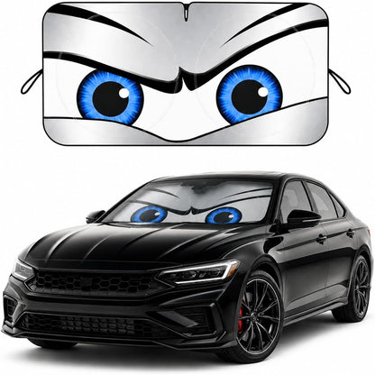 Car Windshield Sun Shade, Funny Cartoon Eyes Sun Visor for Car Windshield Universal Fits Sedan Compact Car Hatchback SUV, UV Heat Protection - 59 x 27.5