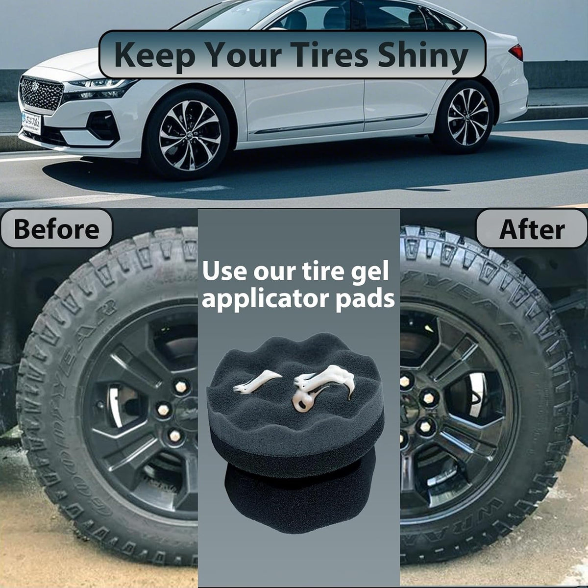 Tire Shine Applicator Pads, 2 Pcs Tire Dressing Applicator, Reusable Tire Shine Sponge Wave Contoured for Car Detailing, 3.15inch