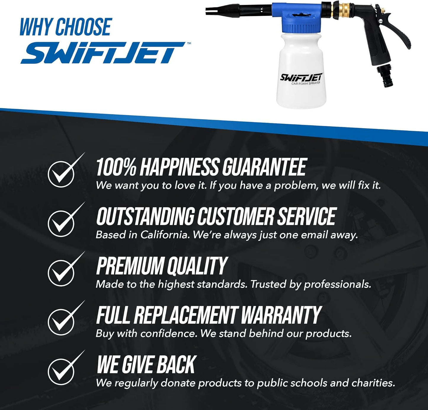 SwiftJet Car Wash Foam Gun + Microfiber Wash Mitt - Foam Cannon Works with Any Soap - Garden Hose Car Foam Sprayer - Car Wash Kit - Car Accessories Foam Blaster (Orange Foam Gun with Mitt)