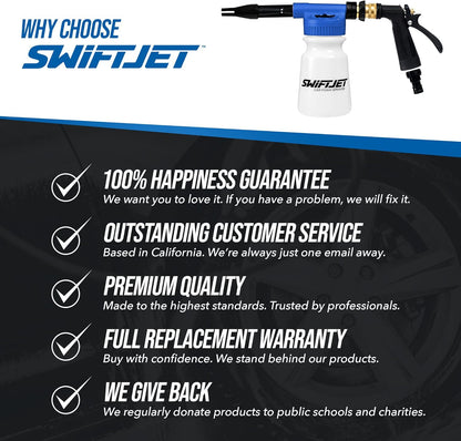 SwiftJet Car Wash Foam Gun + Microfiber Wash Mitt - Foam Cannon Works with Any Soap - Garden Hose Car Foam Sprayer - Car Wash Kit - Car Accessories Foam Blaster (Orange Foam Gun with Mitt)