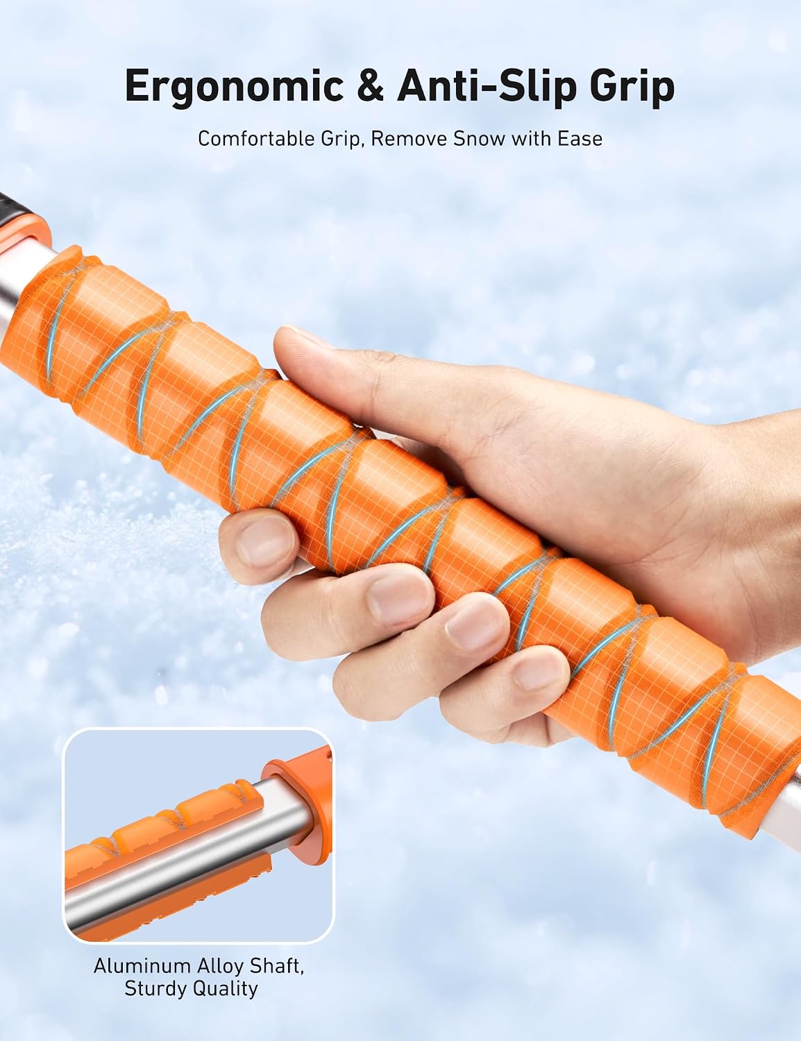 AstroAI 47.2" Ice Scrapers for Car Windshield and Extendable Snow Brush with Foam Grip and 360° Pivoting Brush Head for Auto Car Truck and SUV(Orange)