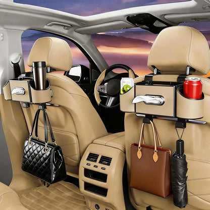 Back Seat Car Organizer,4 in 1 Multifunctional Car Back Seat Storage Box with Drink Cup Holder Tissue Box, for Hold Phone,Snacks, Drinks, Handbag-Black