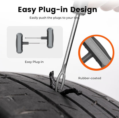 ETENWOLF Tire Repair Kit 42 Pcs, Heavy Duty Tire Plug Kit to Fix Punctures, Tire Repair Tool with Plugs for Car, Motorcycle, ATV, Jeep, Truck, Tractor, Gifts for Him Her Men Women, Vivid Orange