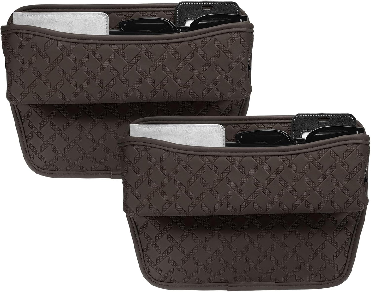 HARFINGTON 2pcs Car Seat Gap Filler Organizer 11.5 x 8 x 2.1 Inch Leather Universal Car Organizer Storage Box Between Seat and Console for Phone Sunglasses Keys, Brown