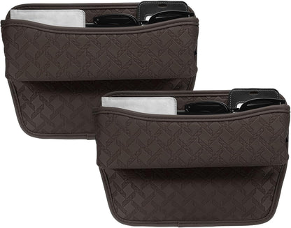 HARFINGTON 2pcs Car Seat Gap Filler Organizer 11.5 x 8 x 2.1 Inch Leather Universal Car Organizer Storage Box Between Seat and Console for Phone Sunglasses Keys, Brown
