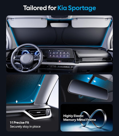 Wigoo Tesla New Model Y Accessories Windshield Sunshade [OEM Design, 100% Sun Blockage] Foldable Heat Insulation Sunshade with Storage Bag, for Model Y 2020~2026 (Juniper), Silver Coating - Colors A