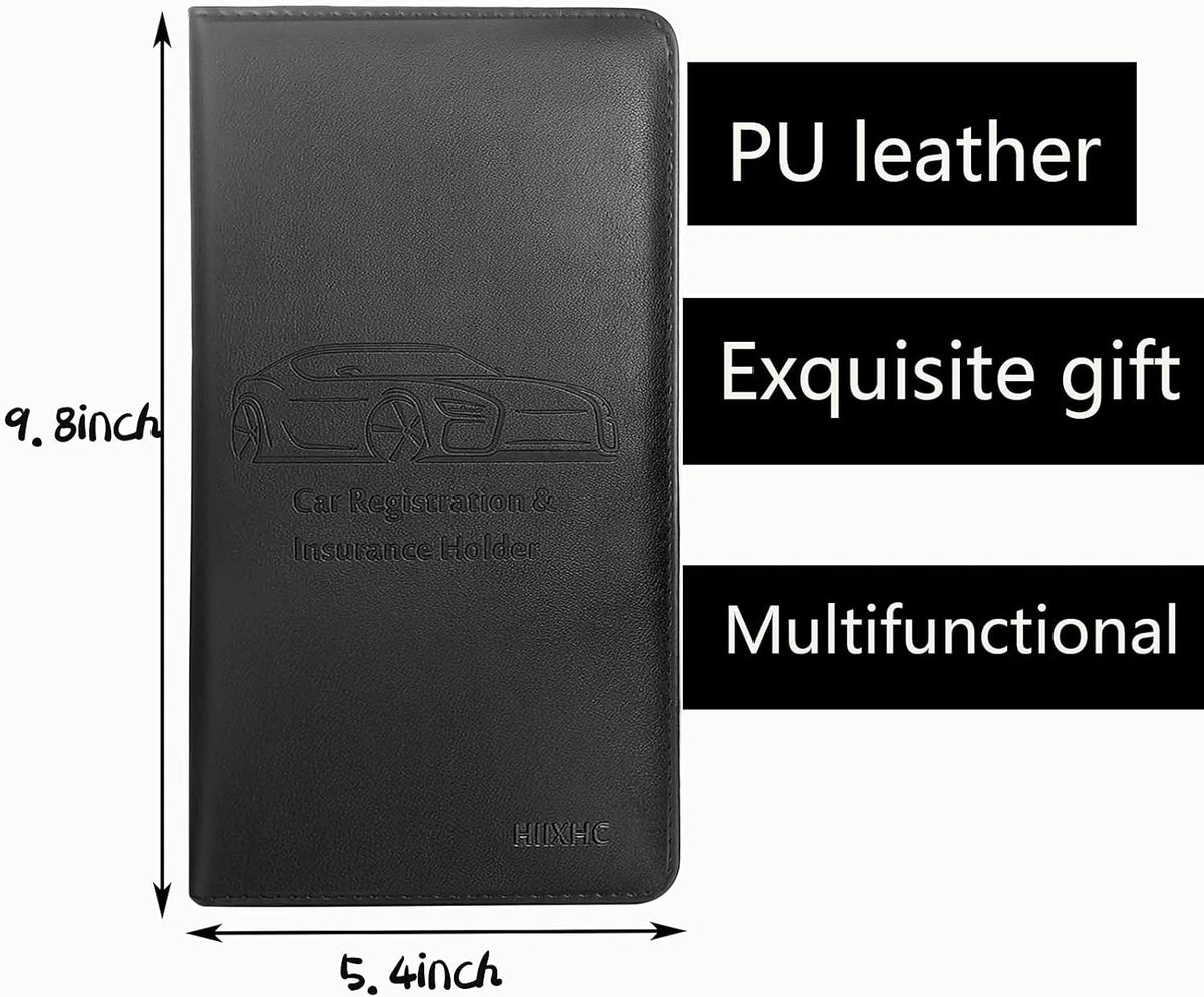 Car Registration and Insurance Card Holder - Leather Vehicle Glove Box Automobile Documents Paperwork Wallet Case Organizer for ID, Driver's License, Key, Cards - Car Accessories for Women&Men