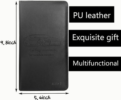 Car Registration and Insurance Card Holder - Leather Vehicle Glove Box Automobile Documents Paperwork Wallet Case Organizer for ID, Driver's License, Key, Cards - Car Accessories for Women&Men