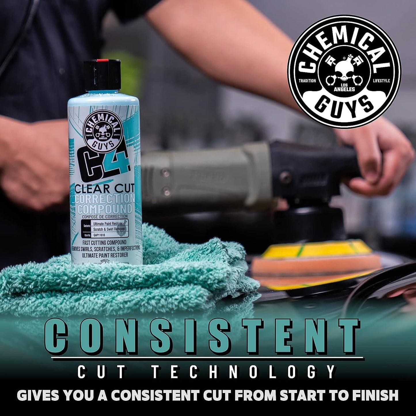 Chemical Guys C4 & P4 Clear Cut Correction Compound and Precision Paint Perfection Polish Combo - Removes Scratches, Swirls, Towel Marks, and Etching, Restores Gloss, Polishing Kit - 2 x 16 oz