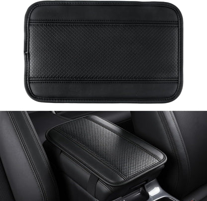 Amiss Car Center Console Cover, Upgraded Leather Car Armrest Cushion with 2 Storage Pockets, Universal Waterproof Cushion Pad, Non-Slip Car Interior Accessories, Fits Most Sedans SUVs Trucks (Black)