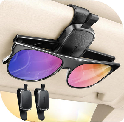 JOYROOM 2026 Unrivaled Stability Sunglass Holder for Car Visor, Magnetic Leather Sunglasses Holder Clip, One Hand Operation Car Glasses Holder, Universal Visor Clips for Cars Accessories, Black