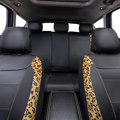Flying Banner Carbon Fiber Leather Vehicle Seat Covers, Leopard Gray Black, Universal Fit - 8PCS