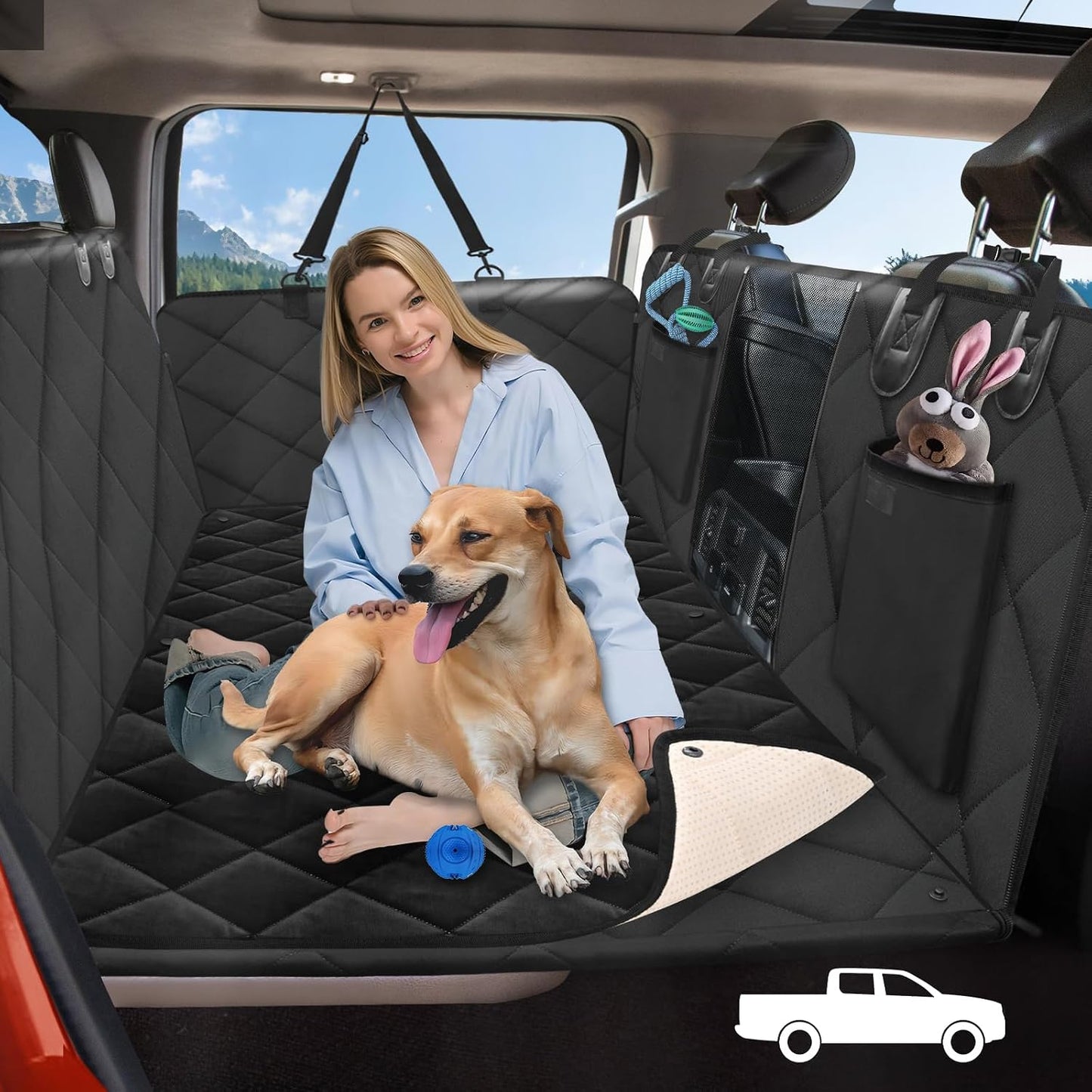 Back Seat Extender for Dogs-Large Space, Dog Car Seat Cover Hard Bottom Holds 420lbs, Sturdy Backseat Extender for Dogs,Upgraded Waterproof Pet Car Bed Dog Hammock for Car, SUV,Truck, Black