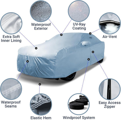 iCarCover 15-Layer Car Cover Waterproof All Weather | Premium Quality Car Covers for Automobiles, UV Protection, El Camino, Impala, Bel Air, Monte Carlo, Galaxie, Charger, Size C21 (See Size Chart) - Colors B