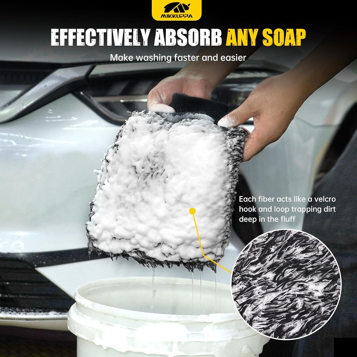 MIKKUPPA Microfiber Car Wash Mitt - Double-Sided Ultra Absorbent Scratch Free Premium Blend Glove for Car Washing Home Cleaning (Blue, 2Pack, 11'' x 8'')