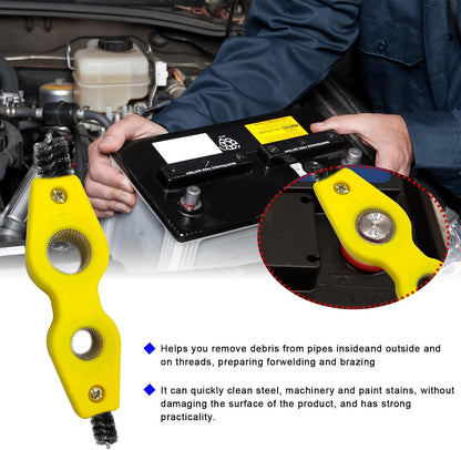 Ohleats Battery Terminal Cleaning Brush, 4 in 1 Anti-Corrosion Car Battery Cleaner, Vehicle Battery Terminals Machine Parts Cleaning Tool for Auto Marine, Universal Car Accessories (Yellow)