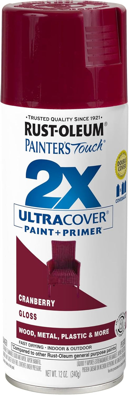 Rust-Oleum 334029 Painter's Touch 2X Ultra Cover Spray Paint, 12 oz, Gloss Clear - Colors C