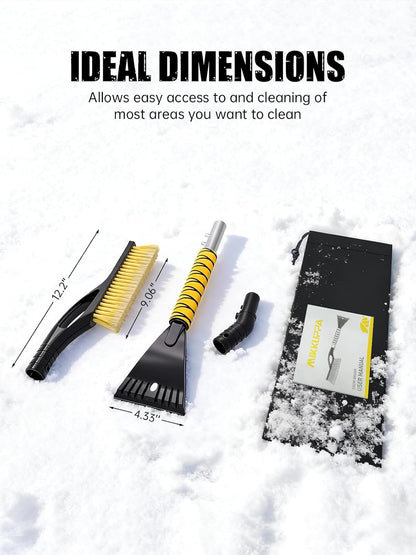 MIKKUPPA 27'' Snow Brush and Ice Scrapers for Car Windshield - Detachable Windshield Scraper, Snow Removal Tool with Curved Connector & Ergonomic Foam Grip for Cars, Trucks, SUVs (Yellow)