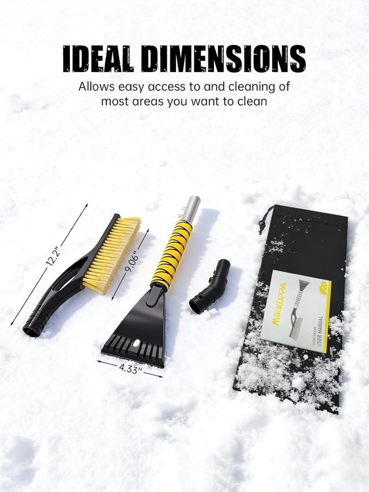 MIKKUPPA 27'' Snow Brush and Ice Scrapers for Car Windshield - Detachable Windshield Scraper, Snow Removal Tool with Curved Connector & Ergonomic Foam Grip for Cars, Trucks, SUVs (Yellow)