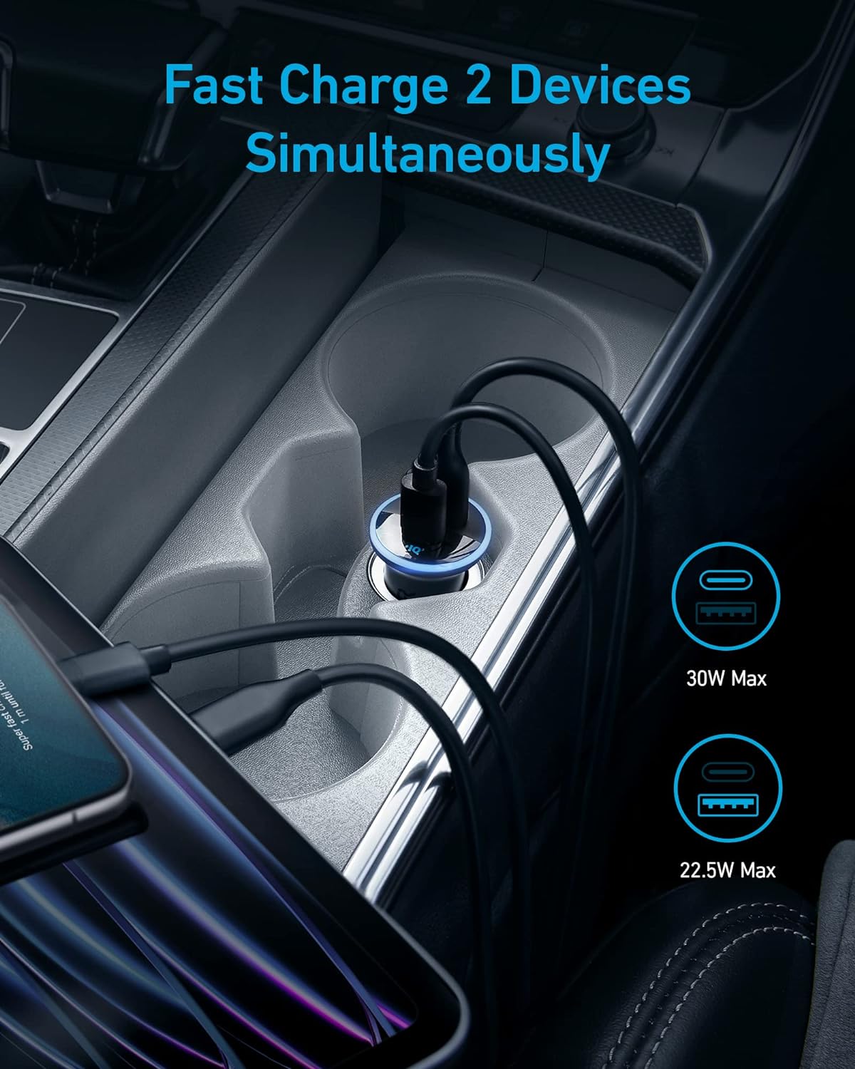 Anker 323 USB-C Car Charger Adapter, 52.5W Cigarette Lighter Charger with 30W PowerIQ 3.0 Fast Charging for iPhone 17/16/15/14/13/12 Series, Galaxy S25/24, Pixel (Car Charger + USB-C Cable)