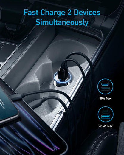 Anker 323 USB-C Car Charger Adapter, 52.5W Cigarette Lighter Charger with 30W PowerIQ 3.0 Fast Charging for iPhone 17/16/15/14/13/12 Series, Galaxy S25/24, Pixel (Car Charger + USB-C Cable)
