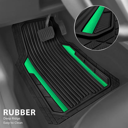 CAR PASS Heavy Duty Rubber Car Mats Metallic, Aluminum Film All Weather Floor Mats Waterproof Universal Trim to Fit Automotive SUV Sedan Van 4 Piece Anodized Deep Dish Two-Tone Sporty Black Red Chrome