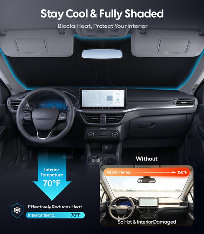 Wigoo Tesla New Model Y Accessories Windshield Sunshade [OEM Design, 100% Sun Blockage] Foldable Heat Insulation Sunshade with Storage Bag, for Model Y 2020~2026 (Juniper), Silver Coating - Colors B