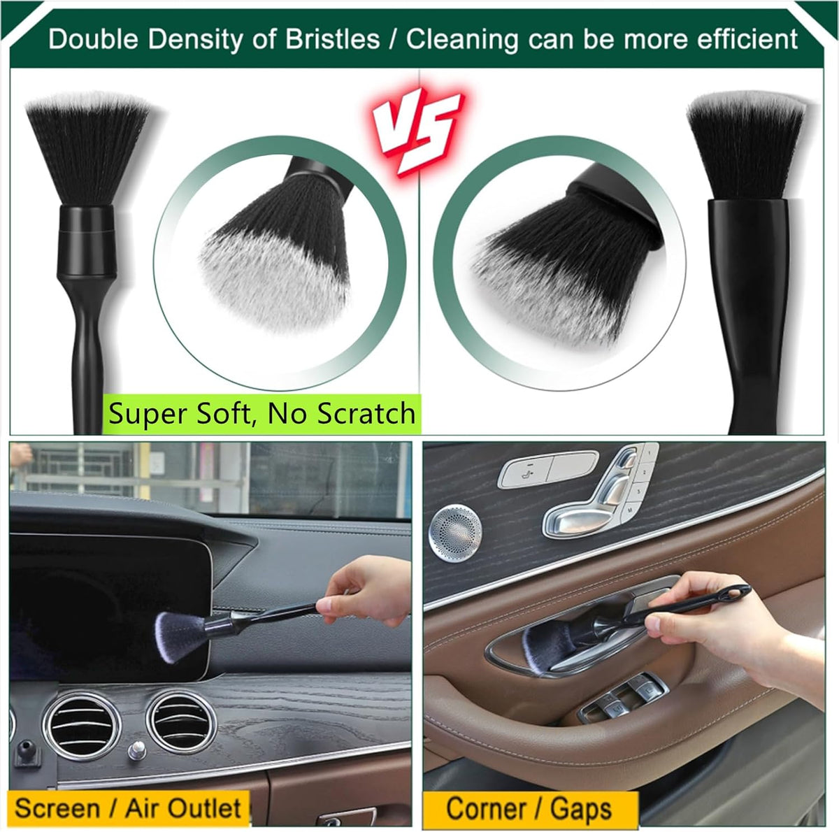 Fitosy Car Interior Duster Detail Brushes, Soft Bristles Brush Car Accessories for Cleaning Dashboard Air Vent Crevice, Detailing Dusting Tool Kit for Auto Truck SUV RV