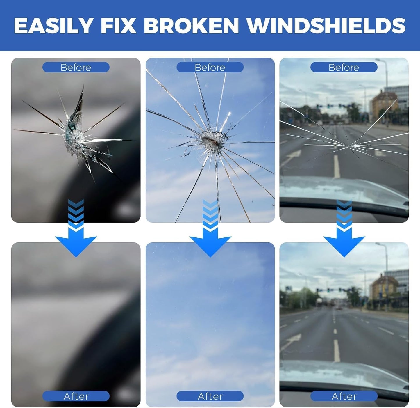 Windshield Chip Repair Kit, Car Cracked Windshield Repair Kit, Quick and Efficiency Glass Repair Tool for Fixing Bulls-Eye, Cracks and Star-Shape Cack,2 Pack