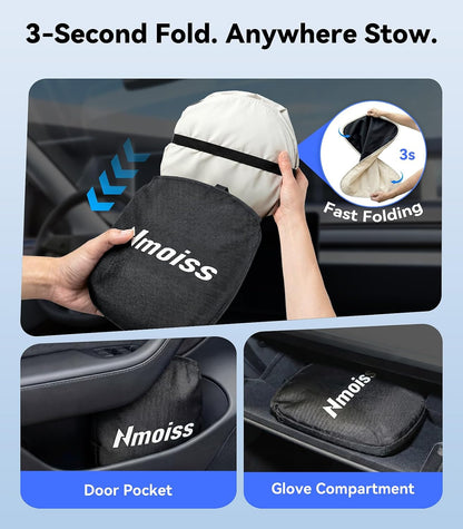 Nmoiss Ice Silk Air-Cooled Car Windshield Sun Shade, [Enjoy Superior Coolness & Comfort] 84.2% Heat Insulation UPF>50 UV Block, Interior Protection, Universal Fit for Car SUV Truck, Large 64" x 34"