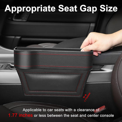 Car Seat Gap Filler Organizer, 2 Pack Multifunctional Car Seat Organizer, Auto Console Side Storage Box with Cup Holders 2 Seat Hooks for Drink, Car Organizer Front Seat for Holding Phone, Sunglasses
