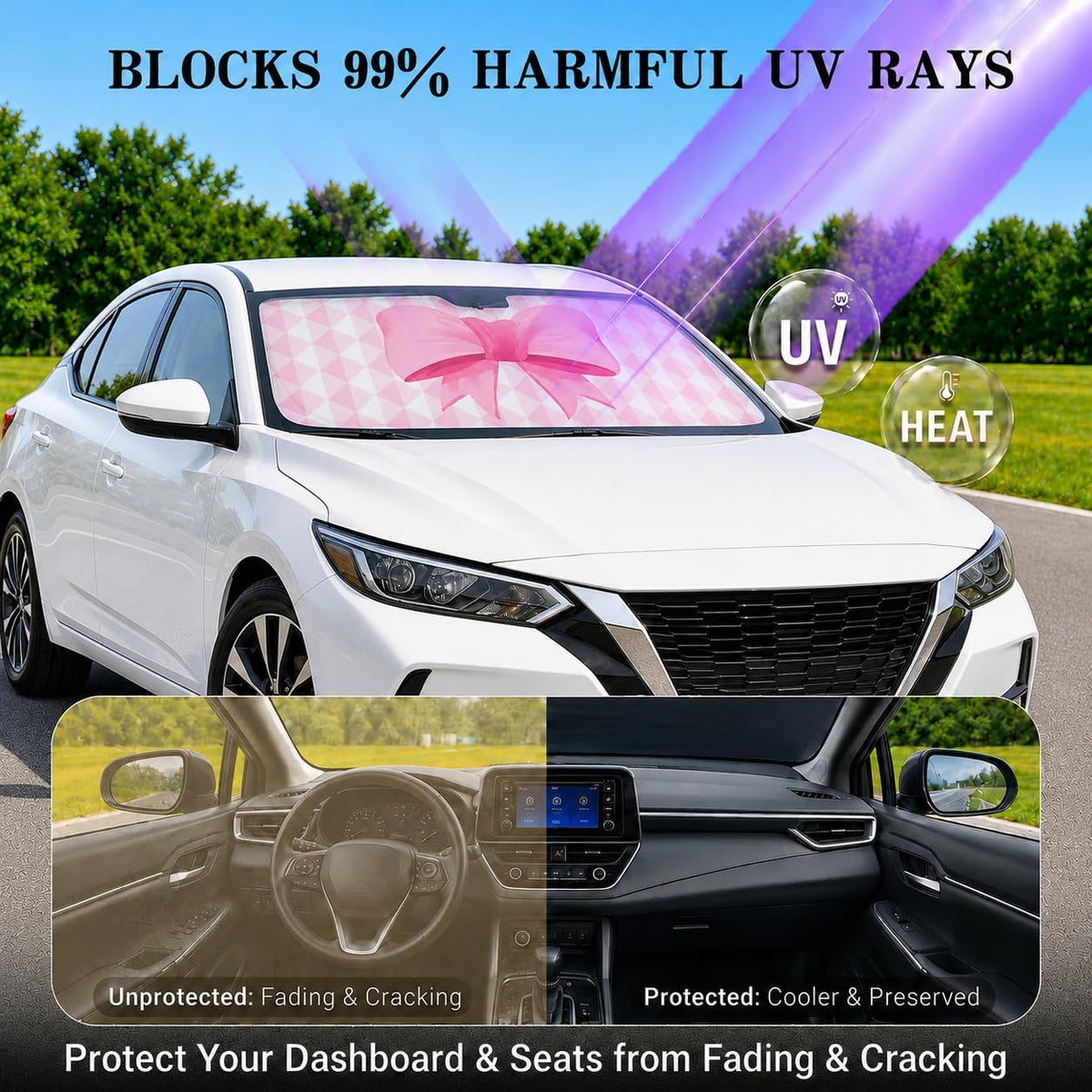 Car Windshield Sun Shade, Funny Cartoon Eyes Sun Visor for Car Windshield Universal Fits Sedan Compact Car Hatchback SUV, UV Heat Protection - 59 x 27.5