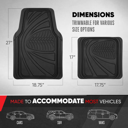 Motor Trend FlexTough Performance All Weather Rubber Car Floor Mats - 3 Piece Floor Mats Automotive Liners for Cars Truck SUV, Heavy-Duty Waterproof (Black)