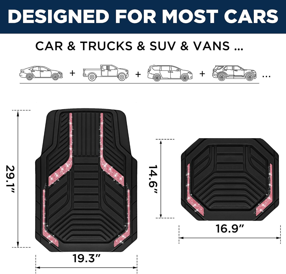 PIC AUTO Heavy Duty Rubber Floor Mats, Purple Aluminum Film Car Mats Set, Front and Rear Car Mats with Anti-Slip Backing, All Weather Protection, Trim-to-Fit for Automotive SUV, Sedan, Van