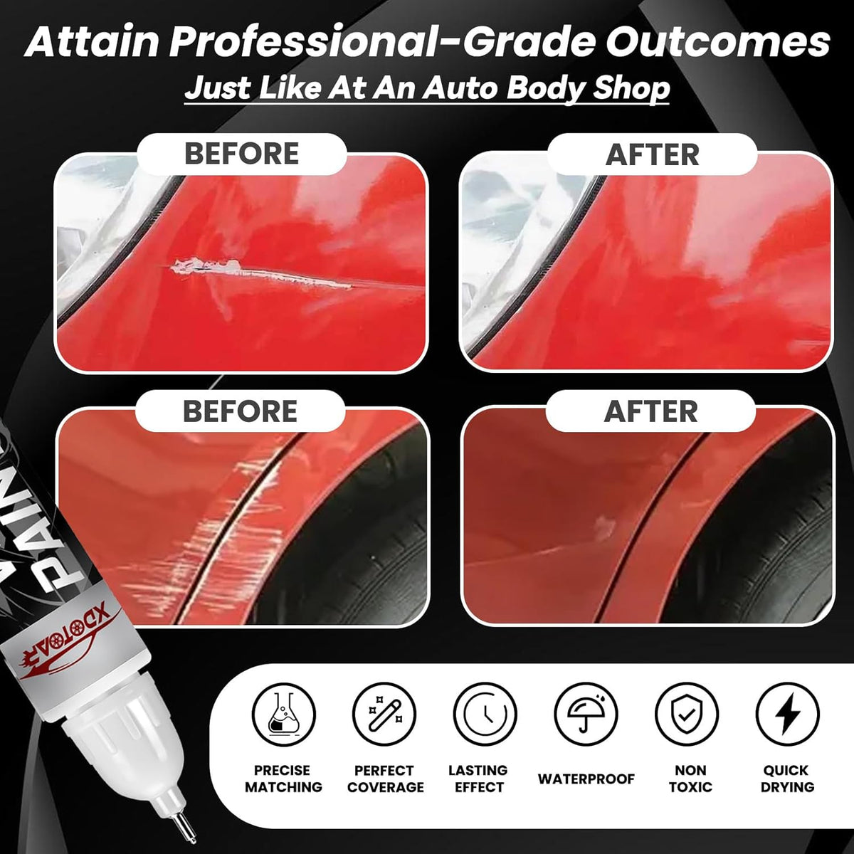 Black Touch Up Paint for Cars, Color Accurate Car Touch Up Paint, Professional Automotive Scratch Repair, Lasting Auto Scratch Remover, Quick Dry, Easy to Use, Safe and Waterproof, Versatile Use