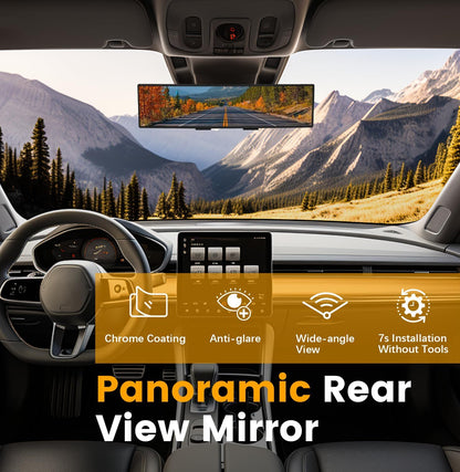 Rear View Mirror, Chrome Anti-glare Panoramic Rear Mirrors Universal 10 Inch Convex Car Interior Clip on Extra Big Wide Angle Rearview Mirror Extender to Reduce Blind Spot for Car SUV