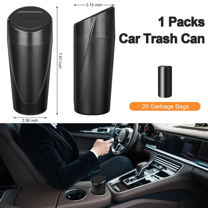 Car Trash Can, 2 Packs Mini Car Trash Bin with Lid, Leakproof Cup Holder Car Garbage Can with 60 Trash Bags, Vehicle Front Back Seat Organizers and Storage for Car, Home, Office, Black