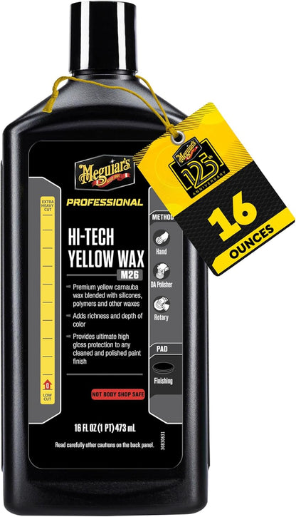 Meguiar’s Professional Hi-Tech Yellow Wax M2601, Versatile Liquid Car Wax Offers Durable Paint Protection, Rich Color, and Shine, Clear Coat Safe Formula Can Be Applied by Hand or DA Polisher, 1 Gal