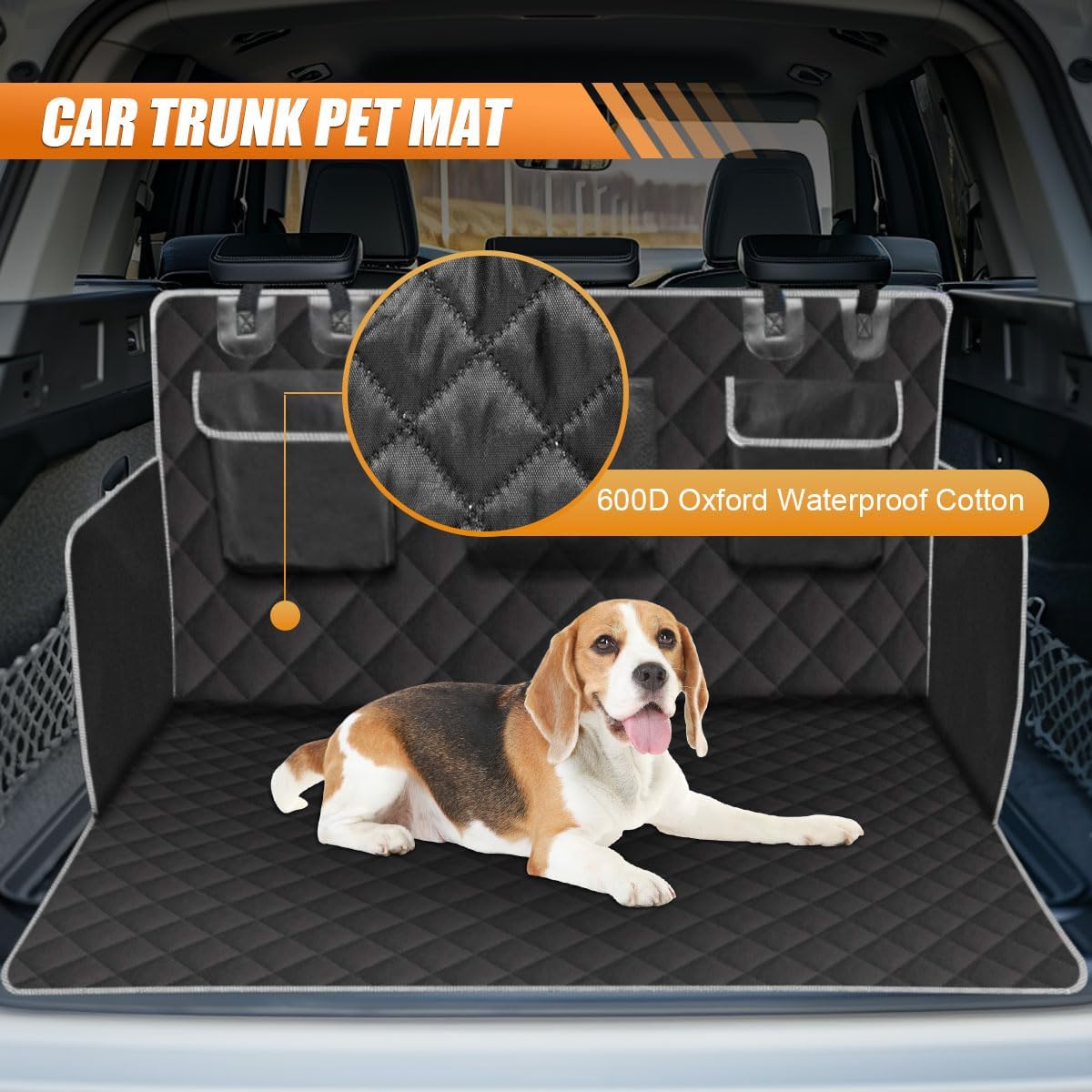 SUV Cargo Liner for Dogs, Universal Scratchproof Dog Trunk Cover with Bumper Flap Protector, Non Slip Waterproof Vehicle Pet Back Seat Mat Accessories for Sedans, Trunks (Black)