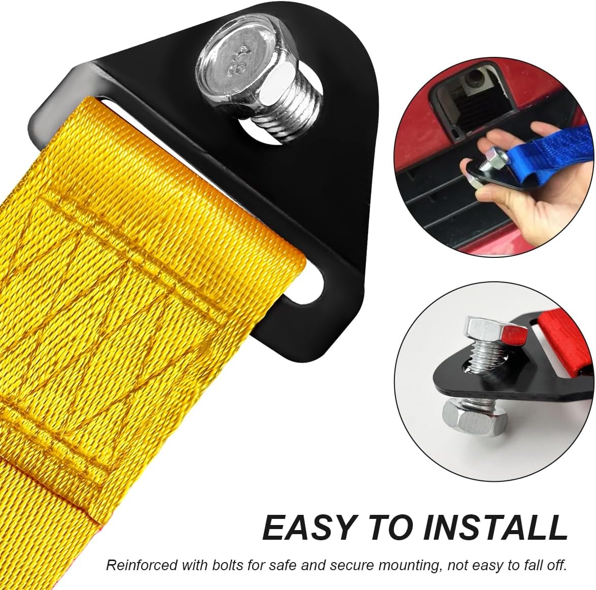 Racing Tow Strap, Stylish JDM Car Bumper Tow Strap Trailer Hook Belt for Decoration, Heavy Duty Nylon Traction Rope Universal Fit for Front or Rear Front Bumper (Black)