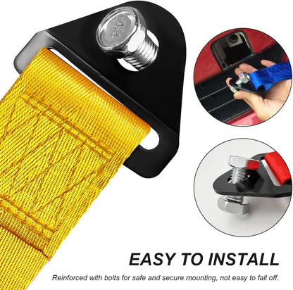 Racing Tow Strap, Stylish JDM Car Bumper Tow Strap Trailer Hook Belt for Decoration, Heavy Duty Nylon Traction Rope Universal Fit for Front or Rear Front Bumper (Black)